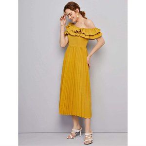 Yellow Ruffle Pleated Dress   |   NEW